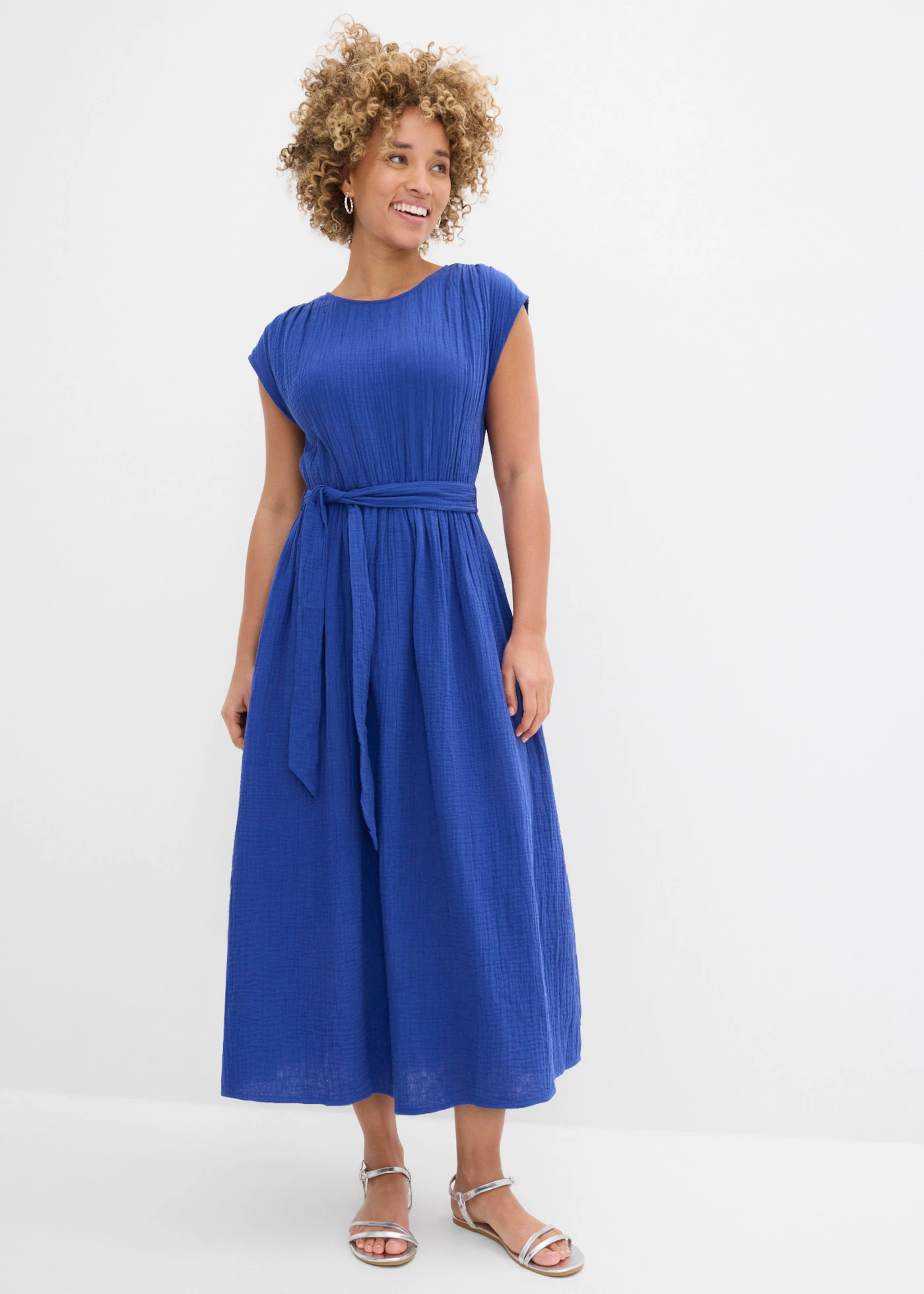 Midi jurk van katoen • donkerblauw • bonprix online shop