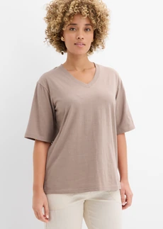 Katoenen boxy shirt van slub garen (set van 2) • taupe-wit • bonprix online shop