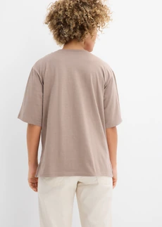 Katoenen boxy shirt van slub garen (set van 2), Kleur: taupe-wit