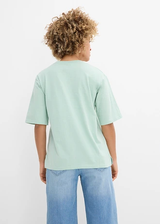 Katoenen boxy shirt van slub garen (set van 2), Kleur: zwart-kristalmint