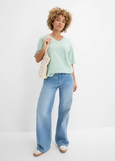 Katoenen boxy shirt van slub garen (set van 2) zwart-kristalmint