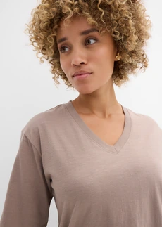 Lot de 2 T-shirts amples en fil flammé 100% coton • taupe-blanc • Boutique bonprix