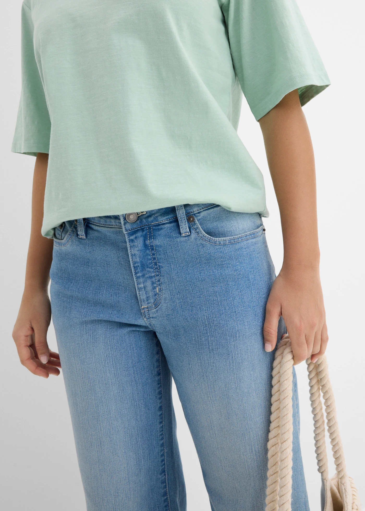 Katoenen boxy shirt van slub garen (set van 2) • zwart-kristalmint • bonprix online shop