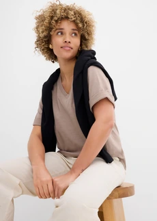 Katoenen boxy shirt van slub garen (set van 2) • taupe-wit • bonprix online shop