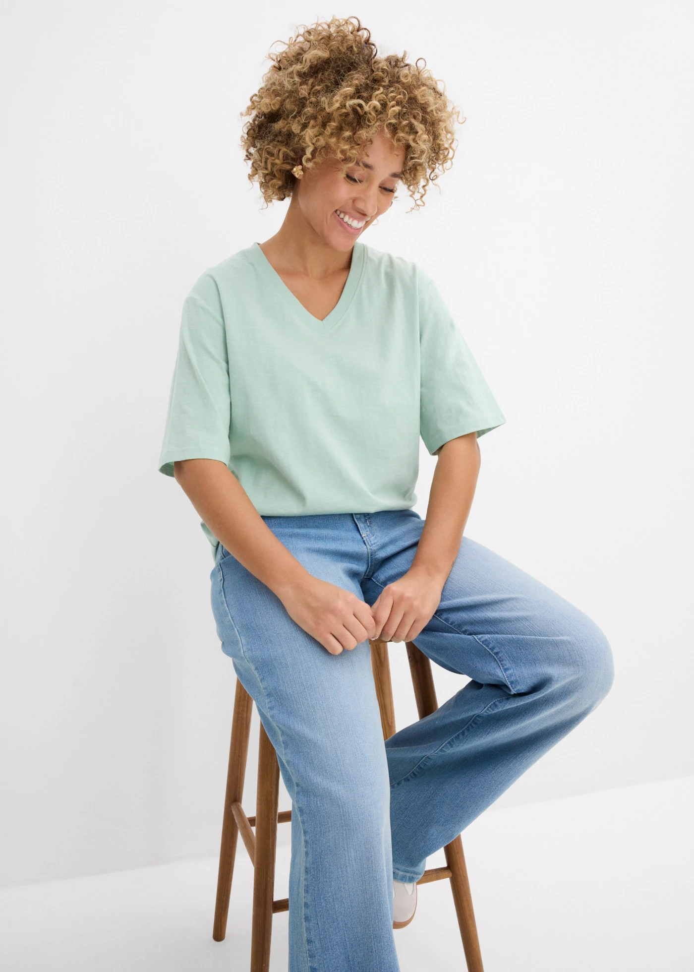 Katoenen boxy shirt van slub garen (set van 2) • zwart-kristalmint • bonprix online shop