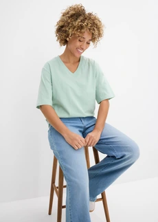 Lot de 2 T-shirts amples en fil flammé 100% coton • noir-menthe cristal • Boutique bonprix