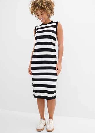 Robe en maille, Couleur: noir/blanc cassé rayé
