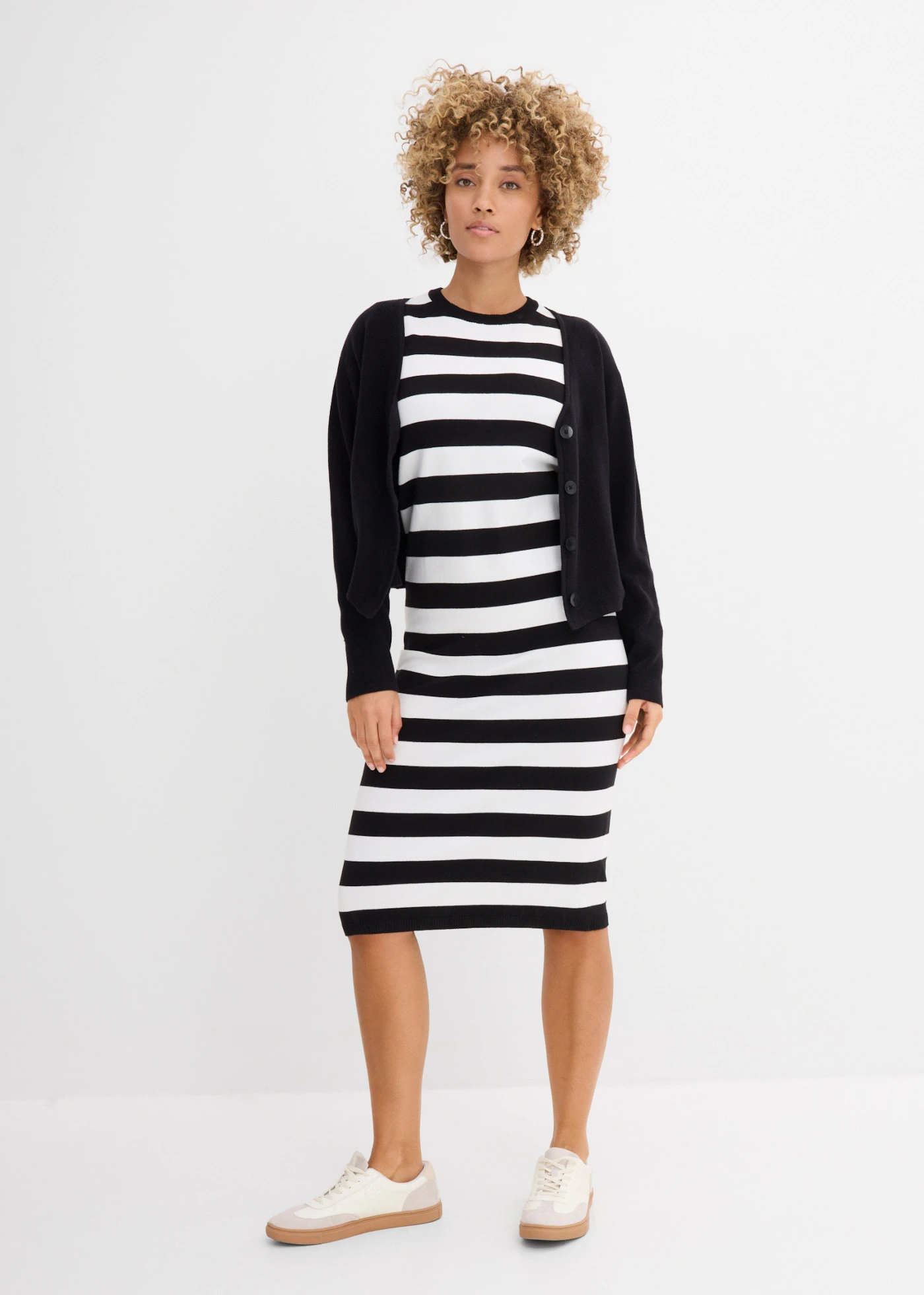 Gebreide jurk • zwart-wolwit gestreept • bonprix online shop