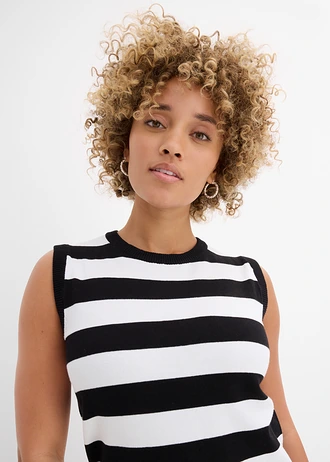 Robe en maille de coton mélangé • noir/blanc cassé rayé • Boutique bonprix
