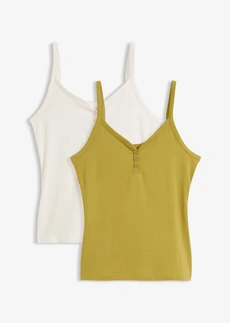 Lot de 2 tops bretelles spaghetti en jersey coton • vert cactus-écru • Boutique bonprix