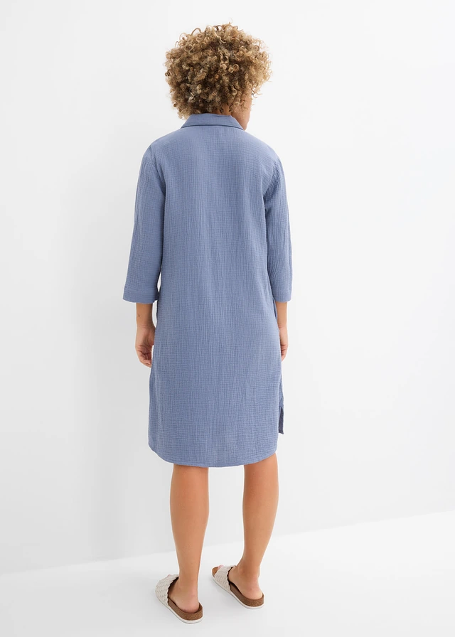Robe-chemise en gaze de coton • bleu fumé • product-page.page-title-suffix