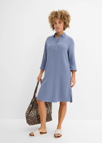 Robe-chemise en gaze de coton, Couleur: bleu fumé