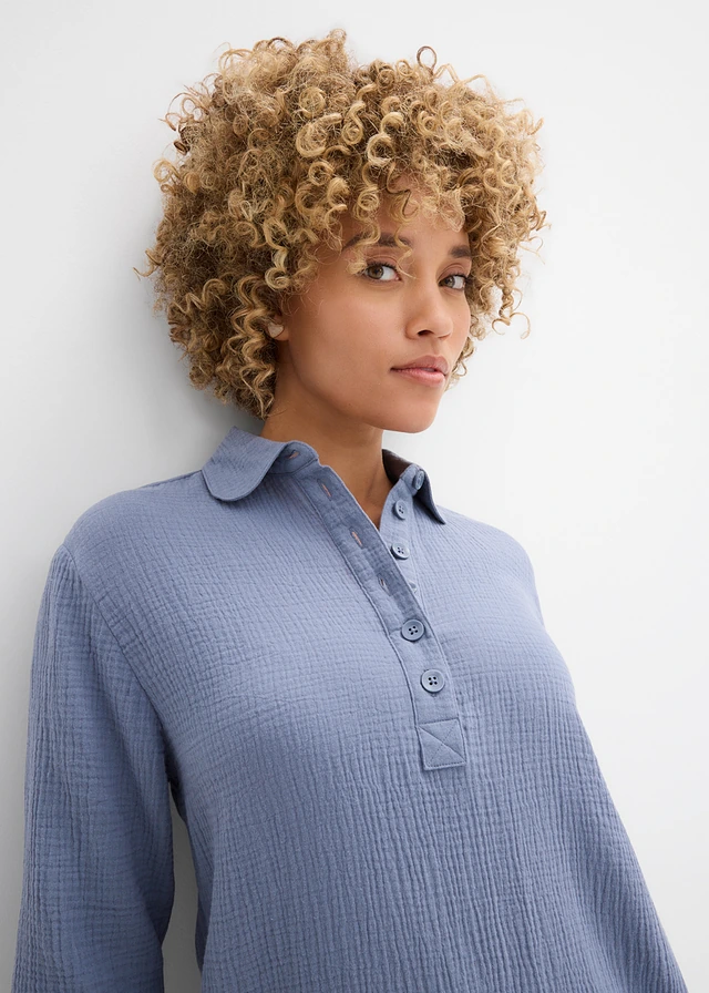 Robe-chemise en gaze de coton • bleu fumé • product-page.page-title-suffix