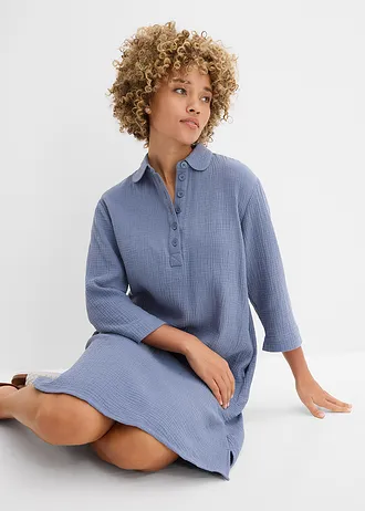 Rochie tip cămașă din muselină • albastru fumuriu • magazin bonprix