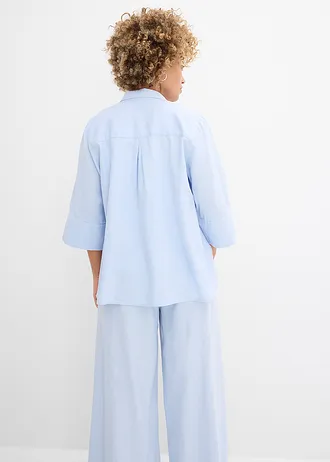 Overhemdblouse in een koele linnenmix, Kleur: poederblauw