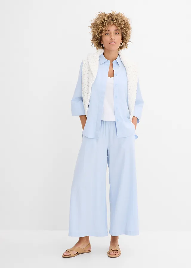 Overhemdblouse in een koele linnenmix • poederblauw • product-page.page-title-suffix