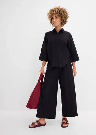 Bluză tip cămașă din amestec răcoros cu in • negru • magazin bonprix