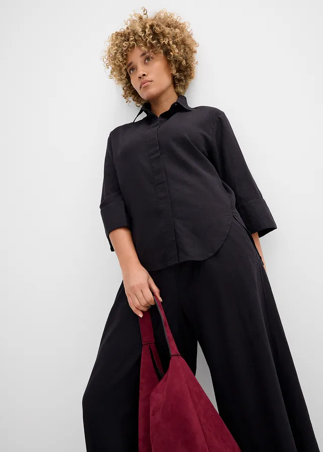 Overhemdblouse in een koele linnenmix • zwart • product-page.page-title-suffix