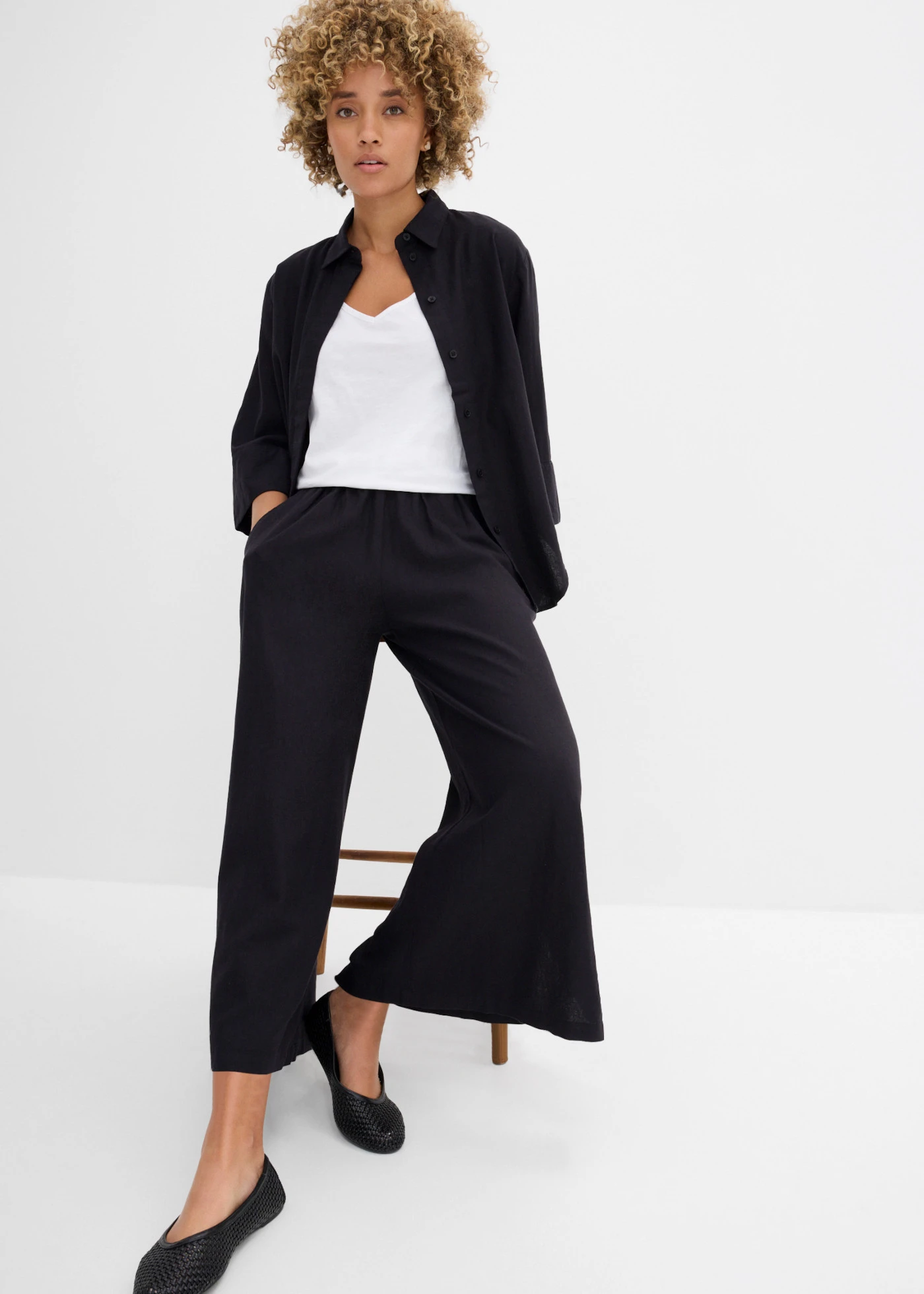 Pantaloni Palazzo din mix cu in • negru • magazin bonprix