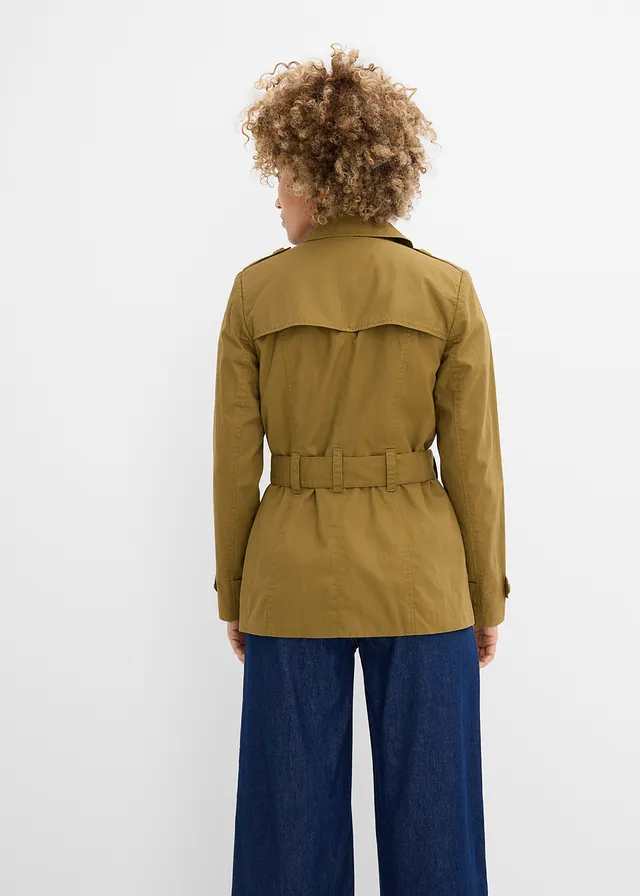 Korte trenchcoat, Kleur: natuurgroen