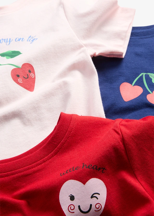 Lot de 3 T-shirts 100% coton • rose clair + rouge lave + bleu marine imprimé • product-page.page-title-suffix