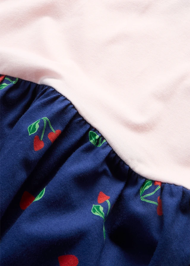 Robe en jersey 100% coton, Couleur: rose clair-bleu marine-rouge lave floral