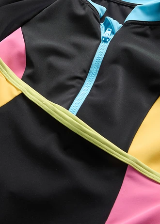 Hosszú ujjú bikini (2-részes szett) • fekete-flamingópink-sárga • bonprix áruház