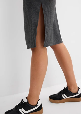 Robe côtelée et fendue sur les côtés • anthracite chiné • Boutique bonprix