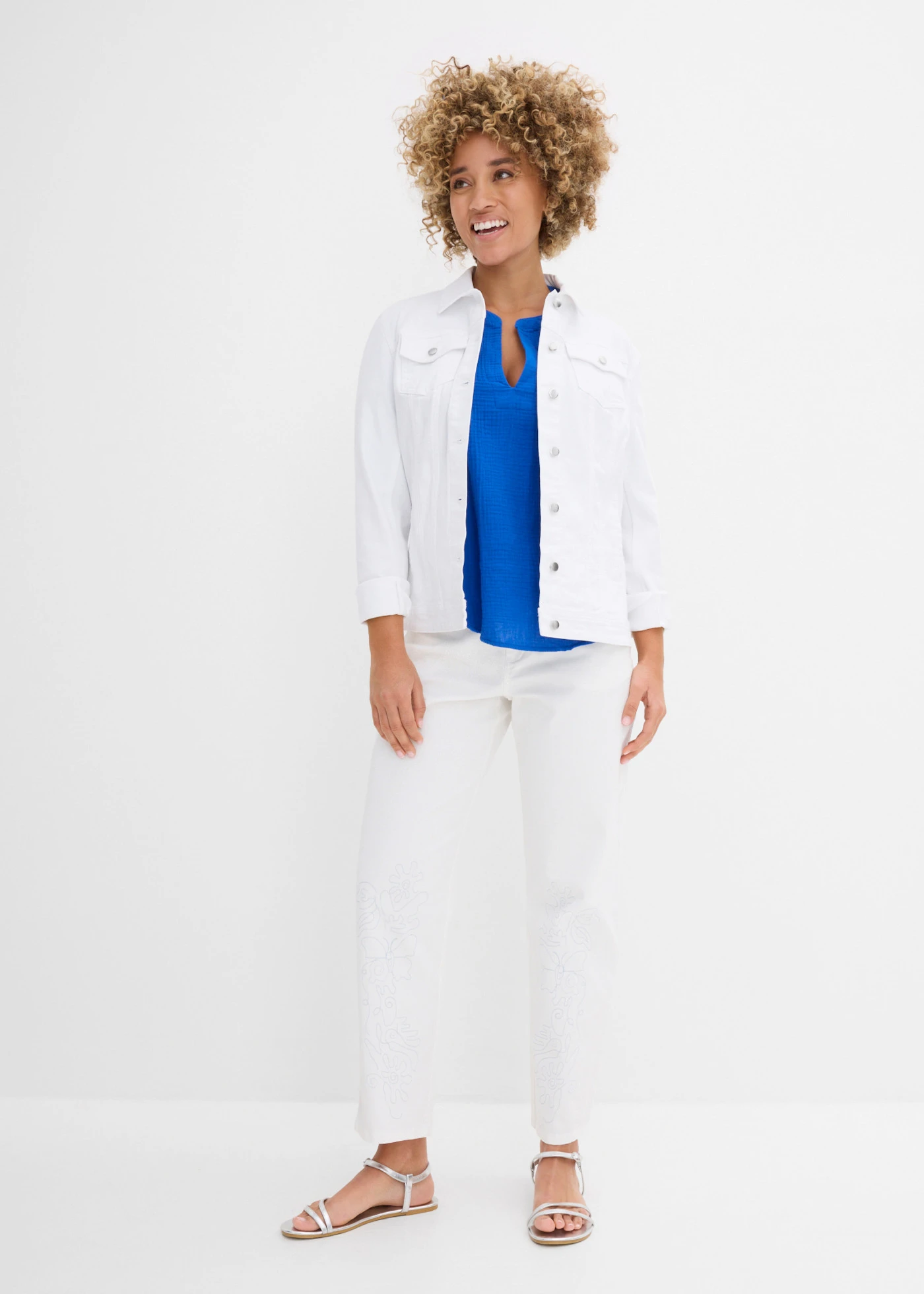 Pantalon barrel à taille élastiquée • écru-bleu poudré • Boutique bonprix
