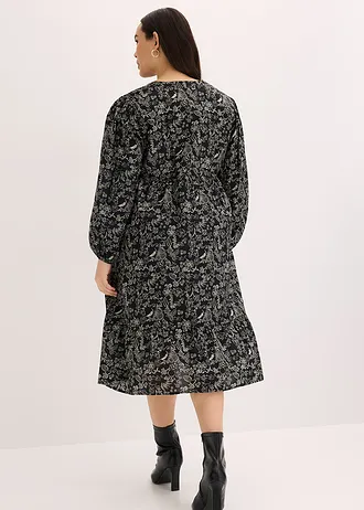 Midi šaty z bavlny, barva: černá s květy