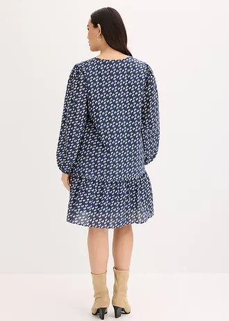 Robe courte effet froissé, Couleur: bleu foncé floral