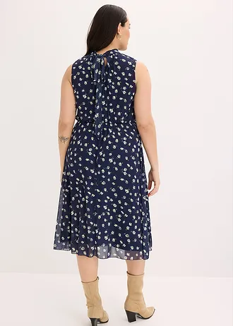 Robe en jersey et mesh fin, Couleur: bleu foncé floral