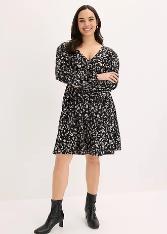 Tunika dzsörzé ruha, szín: fekete/virágmintás