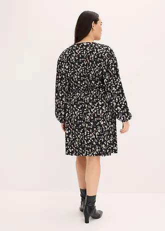 Žerzejové tunikové šaty, barva: černá s květy