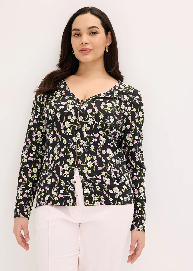 T-shirt manches longues en coton extensible, Couleur: noir