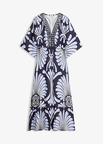 Maxi jurk van soepele viscose • donkerblauw/lichtblauw gedessineerd • bonprix online shop