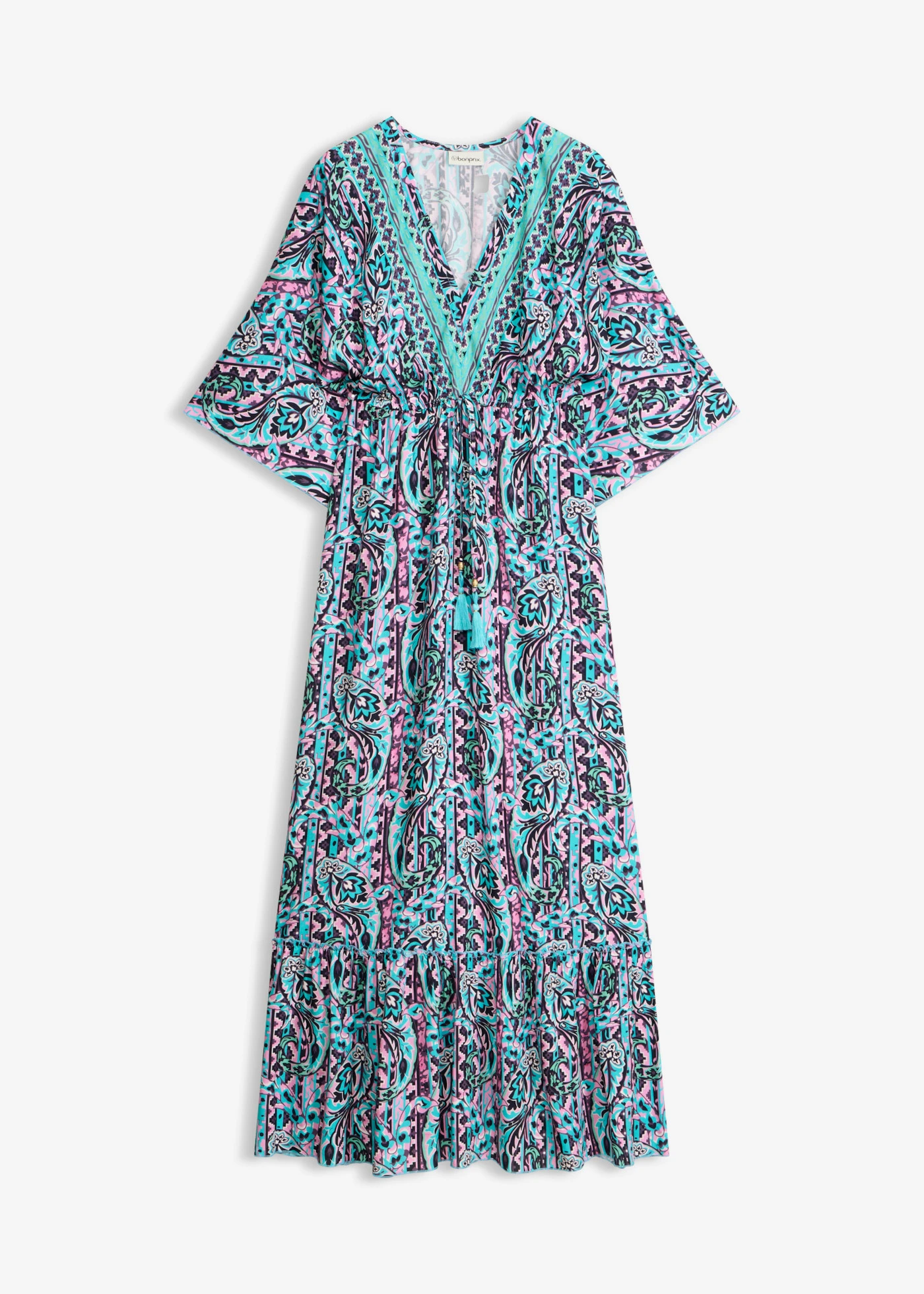 Rochie maxi din viscoză fluidă • turcoaz/lila cu imprimeu • magazin bonprix