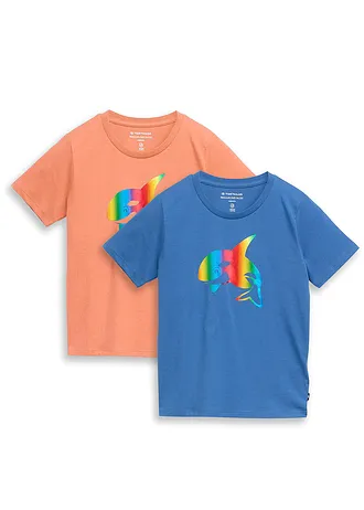 Lot de 2 T-shirts Tom Tailor 100% coton • bleu + orange imprimé • Boutique bonprix