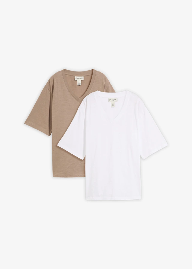 Katoenen boxy shirt van slub garen (set van 2)