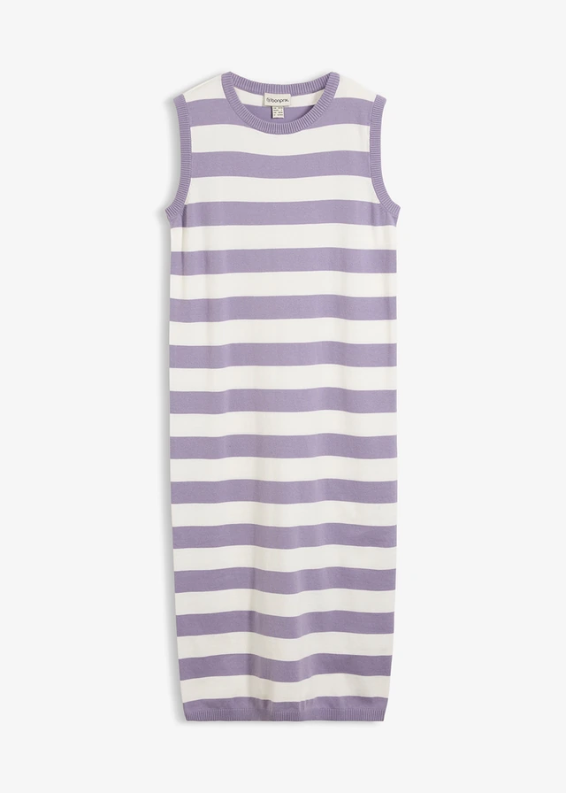 Gebreide jurk van een katoenmix • rookviolet-wolwit gestreept • bonprix online shop