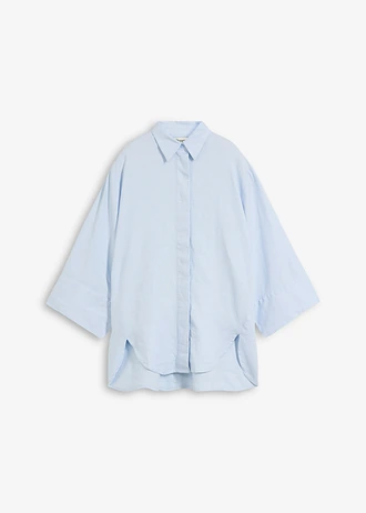 Overhemdblouse in een koele linnenmix, Kleur: poederblauw