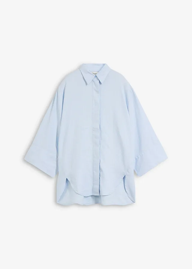 Overhemdblouse in een koele linnenmix • poederblauw • bonprix online shop