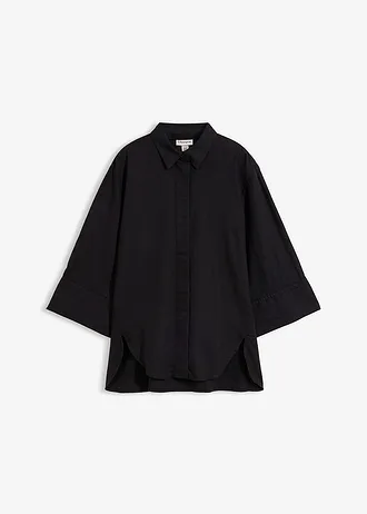 Overhemdblouse in een koele linnenmix • zwart • bonprix online shop