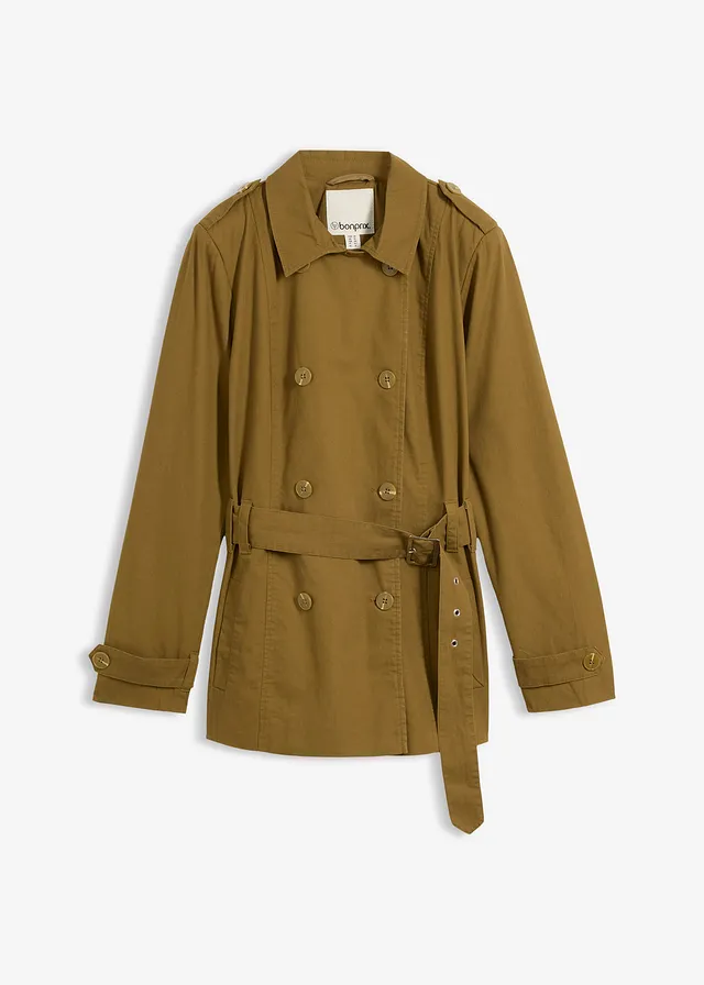 Korte trenchcoat, Kleur: natuurgroen