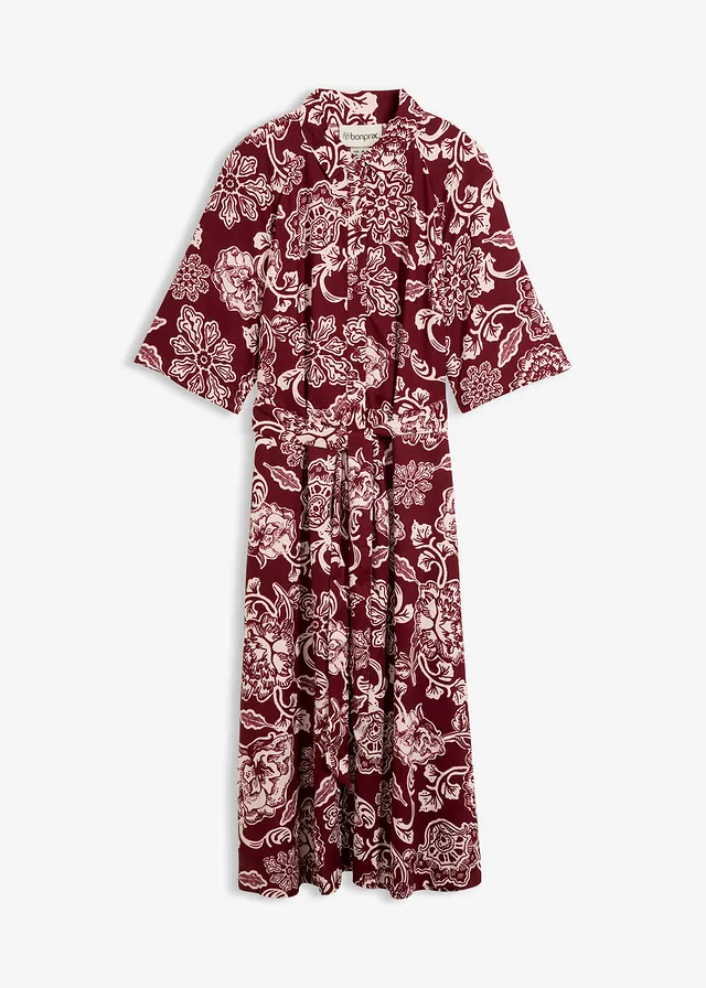 Robe-chemise en viscose fluide • rouge rubis-rose clair floral • Boutique bonprix