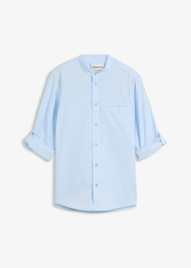 Jongens overhemd met lange mouwen en turn-ups • poederblauw • bonprix online shop