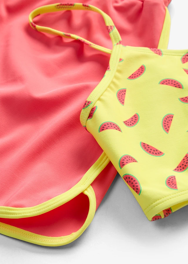 Bikini en short (3-dlg. set), Kleur: lichtpink-lichtgeel