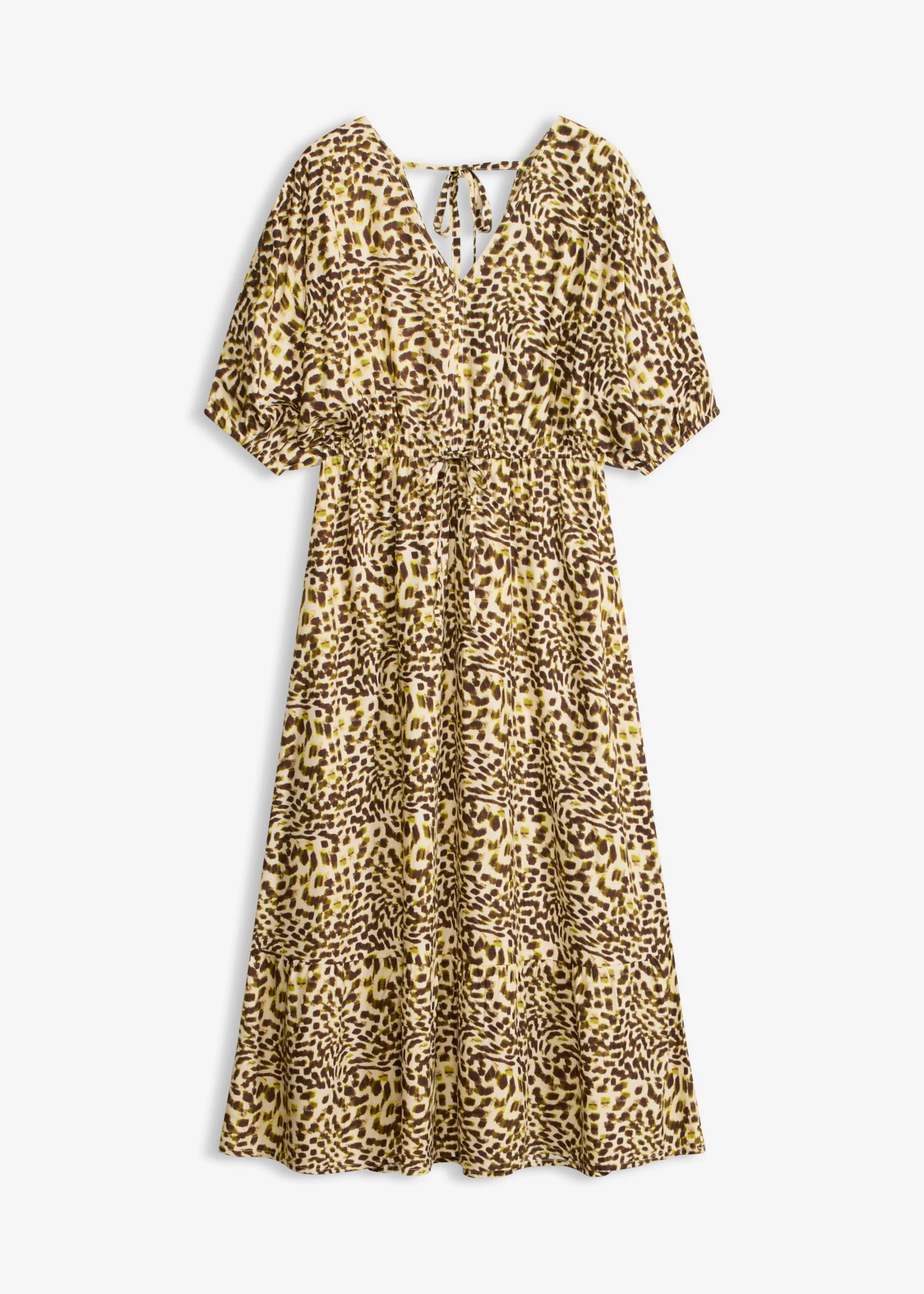 Robe midi en viscose fluide • beige galet-vert nature • Boutique bonprix