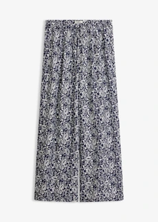 Pantaloni fără încheiere din material fin cu viscoză, culoare: bleumarin-alb perlat paisley