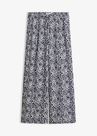 Instapbroek van een fijne viscosemix, Kleur: donkerblauw-parelwit paisley